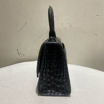Balenciaga XS So Black Hourglass Croc-Embossed Leather Top Handle Bag