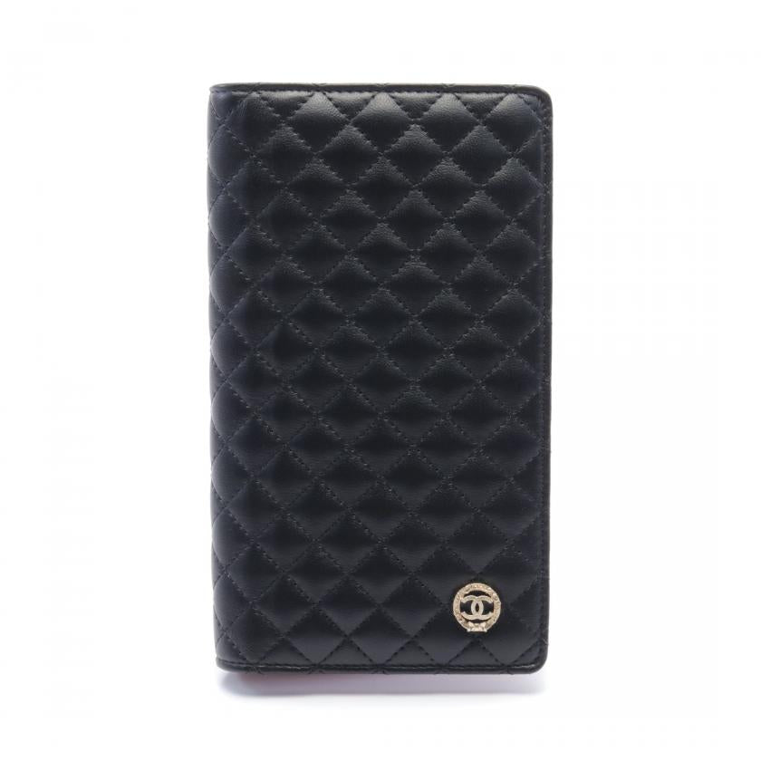 Chanel Matelasse Black Leather Coco Mark Bi-fold Long Wallet Gold Hardware