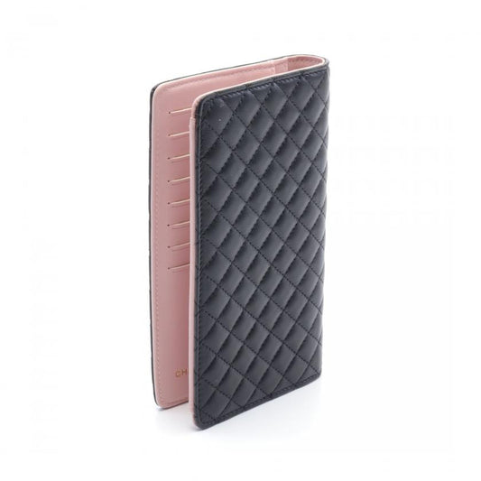 Chanel Matelasse Black Leather Coco Mark Bi-fold Long Wallet Gold Hardware
