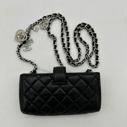 Chanel Black Leather Quilted Chain Bag with Silver Charm Detail