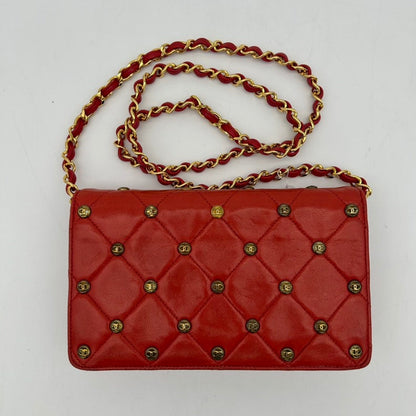 Chanel Red Leather Quilted Shoulder Bag Medium Size