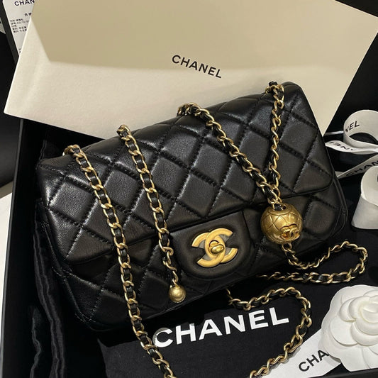 Chanel Classic Flap Mini Adjustable Chain Black Quilted Leather Bag