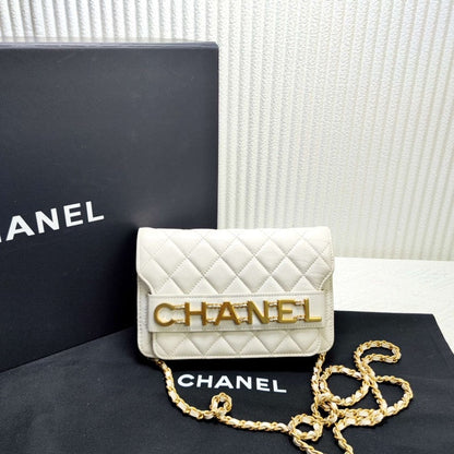 Chanel WOC Wallet On Chain  White Leather Quilted Small Bag