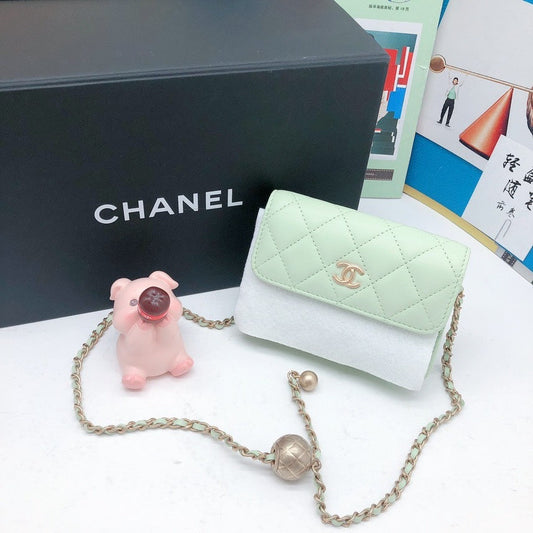 Chanel Mini Flap Bag Quilted Green Leather Gold Chain Small