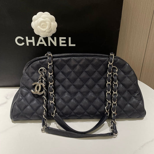 Chanel Mademoiselle Black Leather Quilted Bowling Bag
