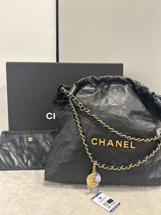 Chanel  Black Microchipped Calfskin Bag Full Set