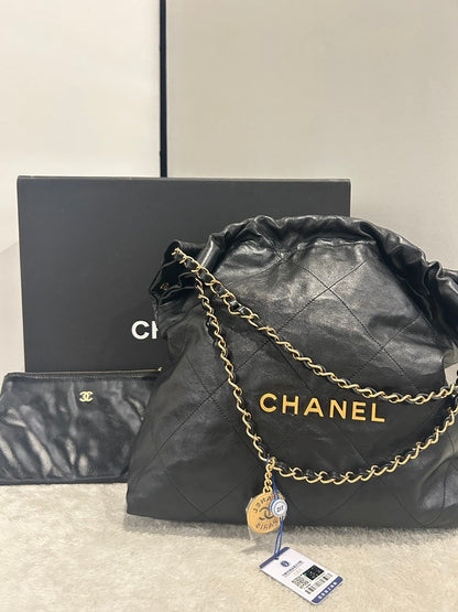 Chanel  Black Microchipped Calfskin Bag Full Set