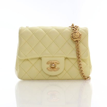 Chanel Mini Square Flap Yellow Lambskin Sweet Camellia Bag