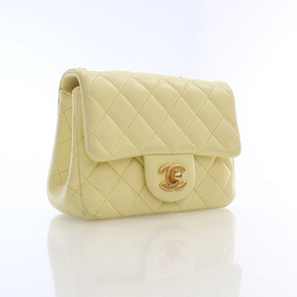 Chanel Mini Square Flap Yellow Lambskin Sweet Camellia Bag