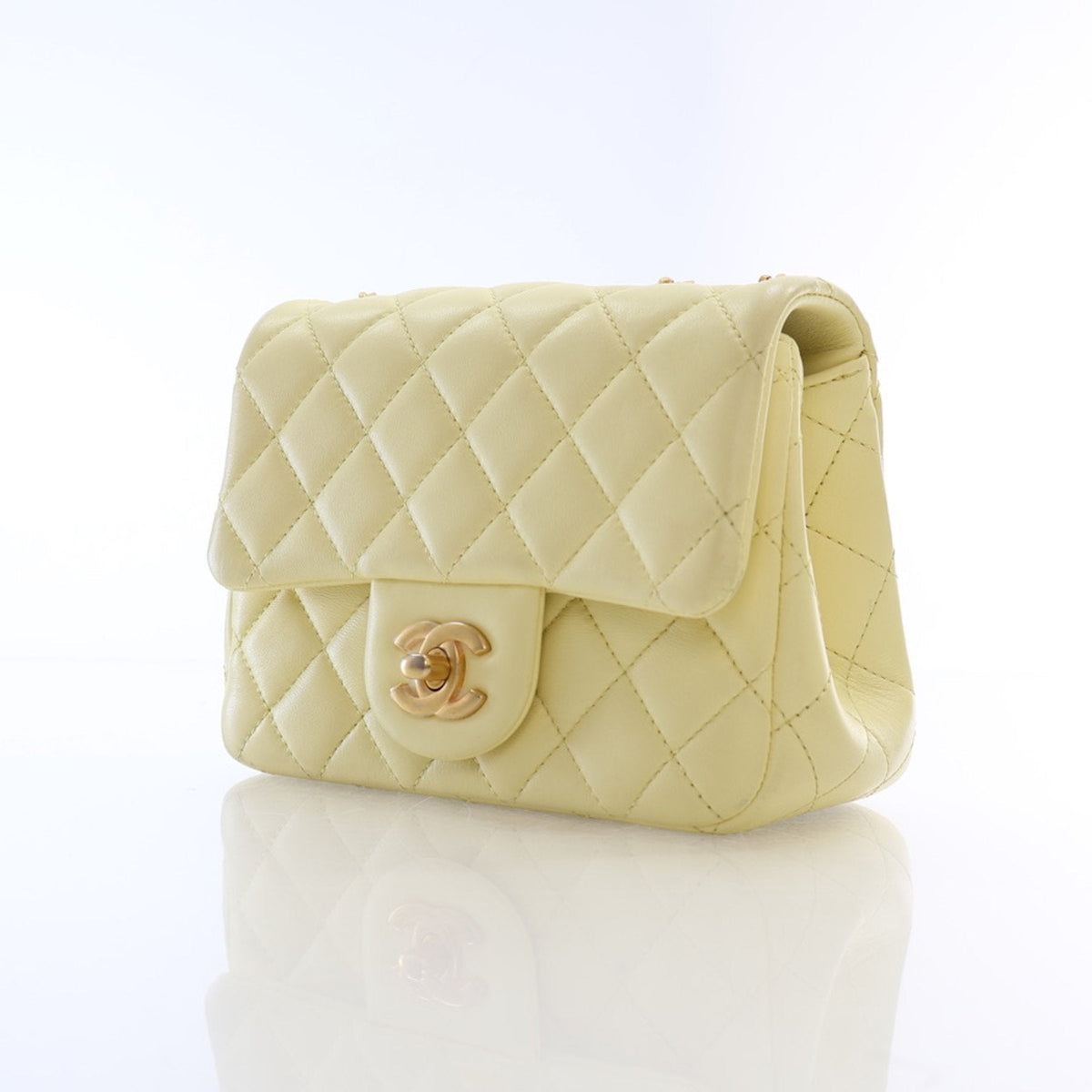 Chanel Mini Square Flap Yellow Lambskin Sweet Camellia Bag