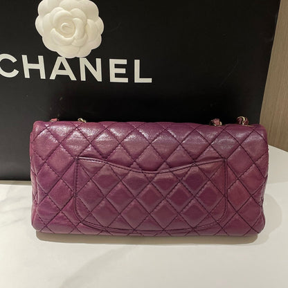 Chanel Vintage Baguette Flap Bag Purple Leather Quilted Chain Strap  Inch