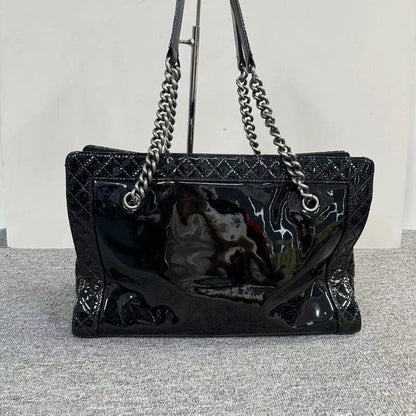 Chanel Black Quilted Leather Chain Tote Bag Medium Size