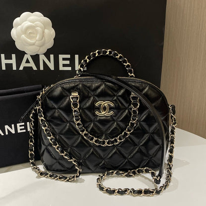 Chanel b Alma Handbag Small Black Leather