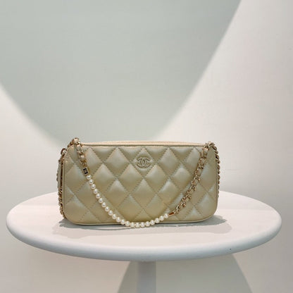 Chanel WOC Beige Leather Quilted Chain Wallet on Chain Classic Medium