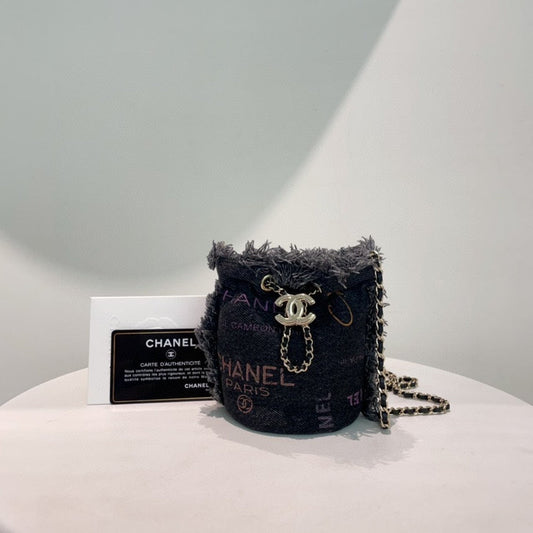 Chanel Black Denim Bucket Mini Bag
