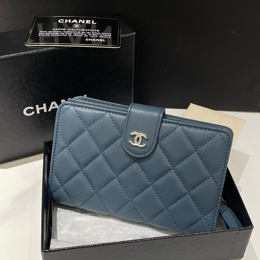 Chanel Quilted Lambskin Wallet, Blue, () # - % New Condition