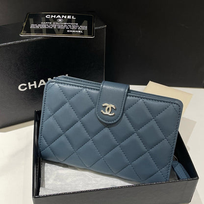 Chanel Quilted Lambskin Wallet, Blue, () # - % New Condition