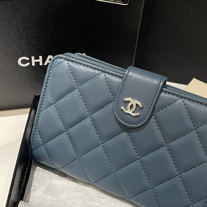 Chanel Quilted Lambskin Wallet, Blue, () # - % New Condition