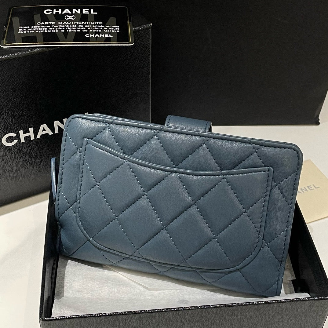 Chanel Quilted Lambskin Wallet, Blue, () # - % New Condition