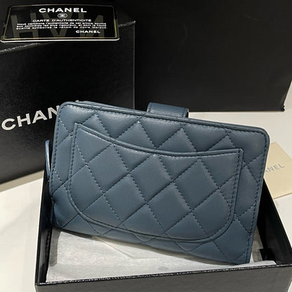 Chanel Quilted Lambskin Wallet, Blue, () # - % New Condition