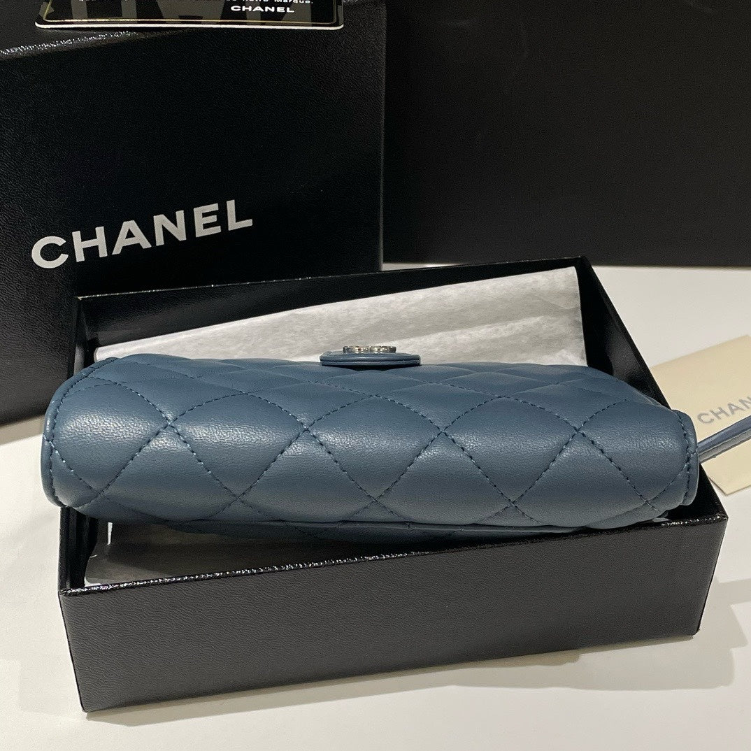 Chanel Quilted Lambskin Wallet, Blue, () # - % New Condition
