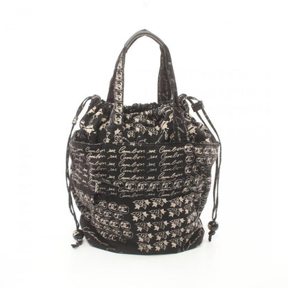 Chanel Coco Mark Camellia Black Ivory Canvas Tote Bag Handbag