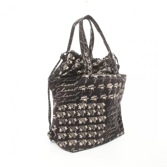 Chanel Coco Mark Camellia Black Ivory Canvas Tote Bag Handbag