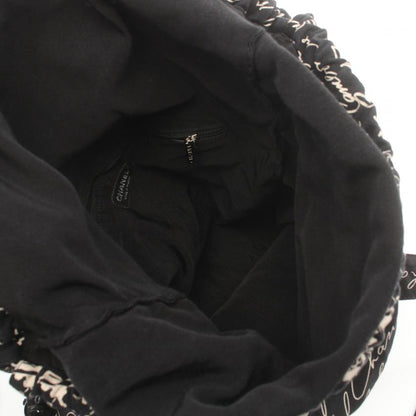 Chanel Coco Mark Camellia Black Ivory Canvas Tote Bag Handbag