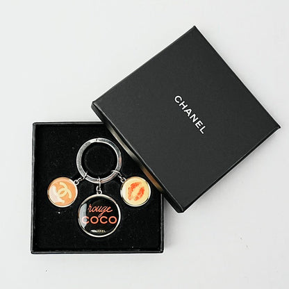 Chanel Coco Mark Keychain with Rouge Coco Charm Black and Gold Medium