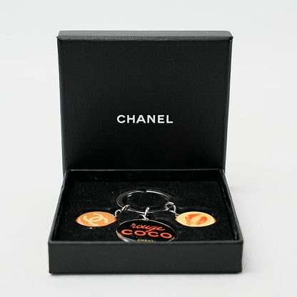 Chanel Coco Mark Keychain with Rouge Coco Charm Black and Gold Medium