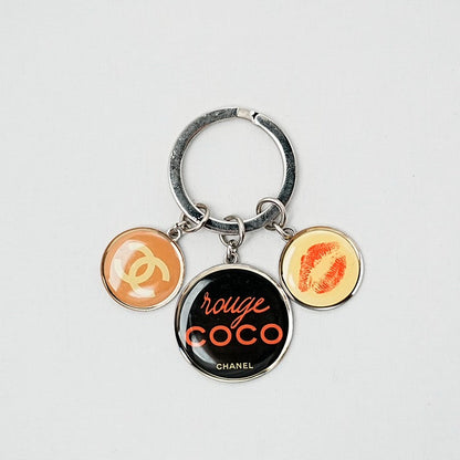 Chanel Coco Mark Keychain with Rouge Coco Charm Black and Gold Medium
