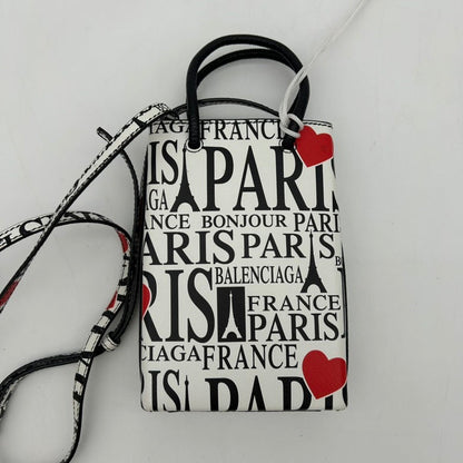 Balenciaga Paris Print Leather Shoulder Bag White Medium