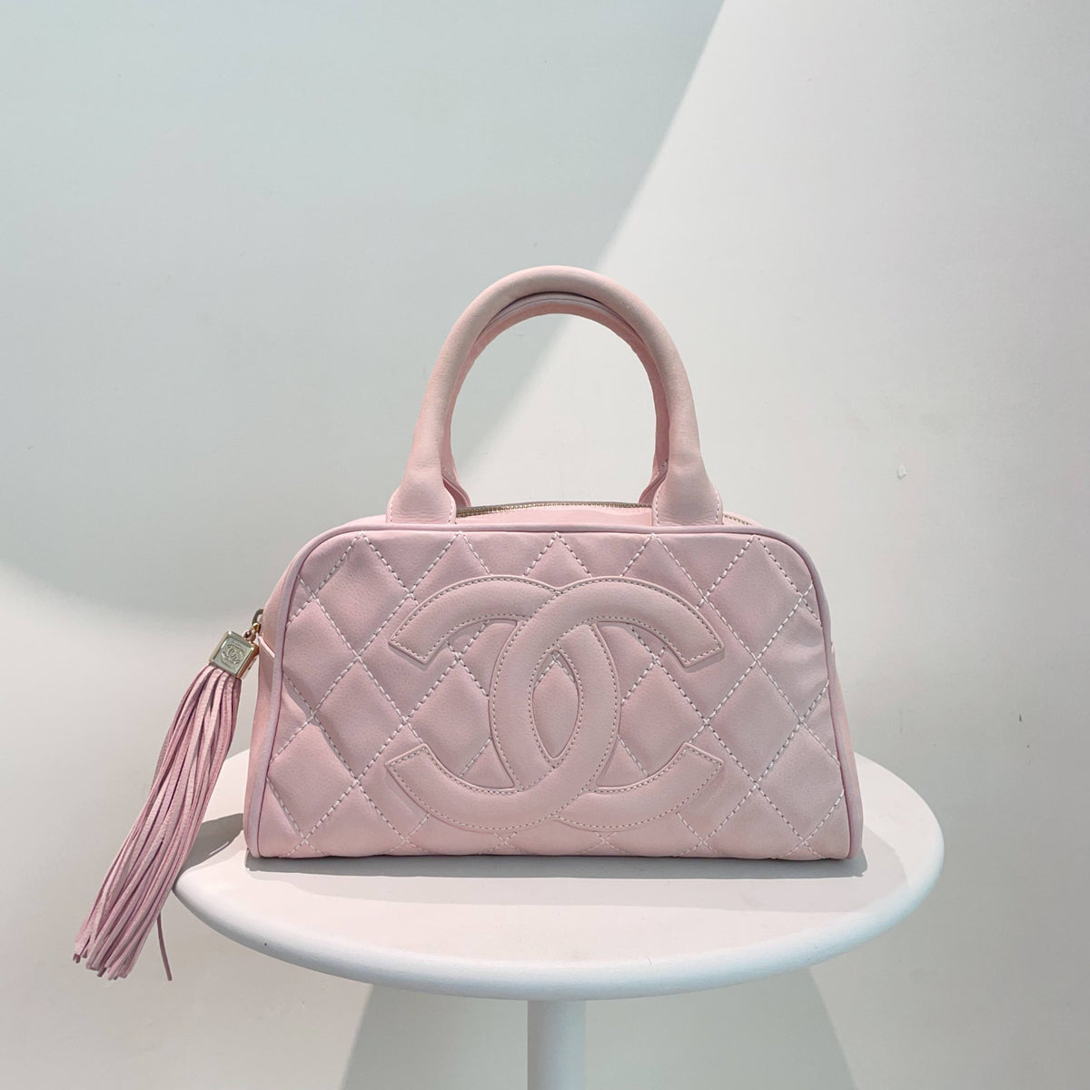 Chanel Timeless Pink Quilted Leather Bowler Bag Small Size