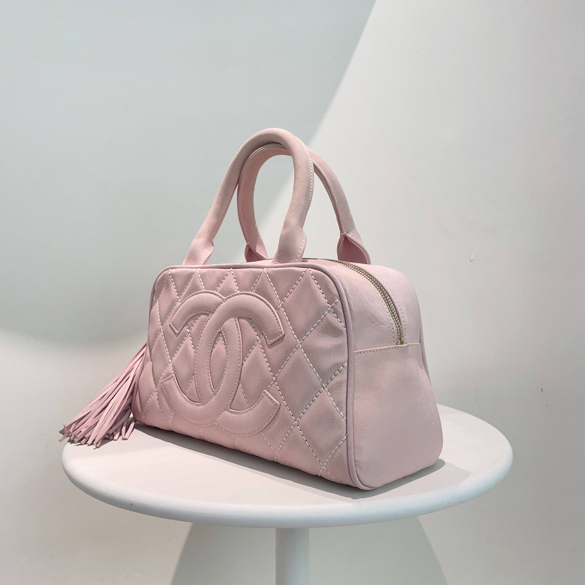 Chanel Timeless Pink Quilted Leather Bowler Bag Small Size