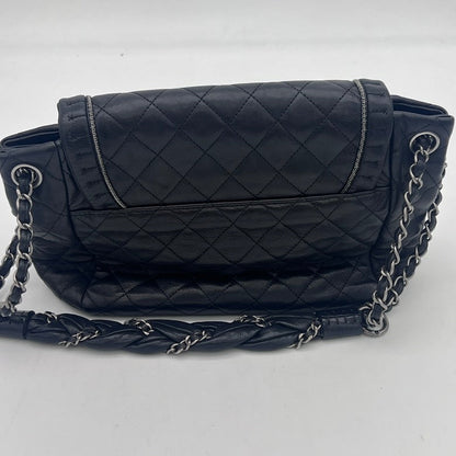 Chanel Black Leather Quilted Chain Shoulder Bag Medium Size