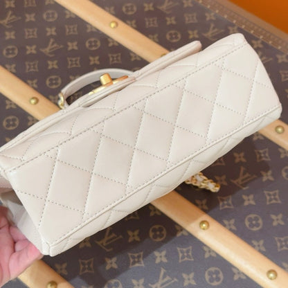 Chanel CF Seasonal Beige Quilted Leather Flap Bag with Gold Chain Medium