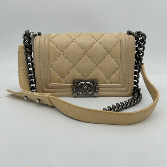 Chanel Beige Leather Quilted Crossbody Bag Medium