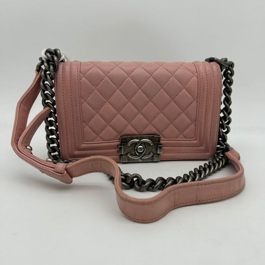 Chanel Boy Rose Pink Quilted Leather Crossbody Bag Medium