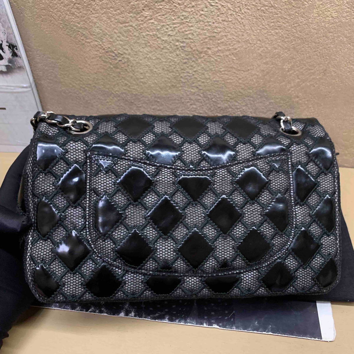 Chanel CF  Black Leather Quilted Handbag with Chain Strap Medium Size