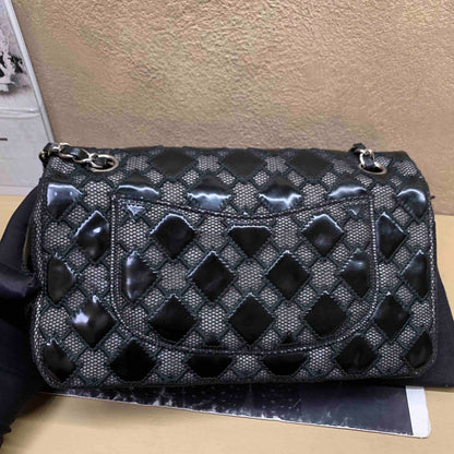 Chanel CF  Black Leather Quilted Handbag with Chain Strap Medium Size