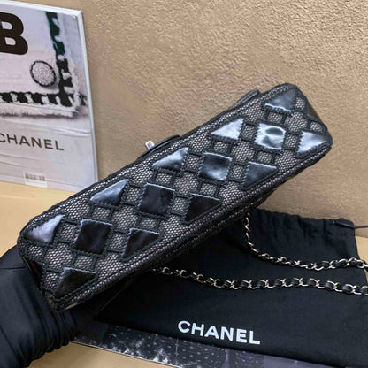 Chanel CF  Black Leather Quilted Handbag with Chain Strap Medium Size