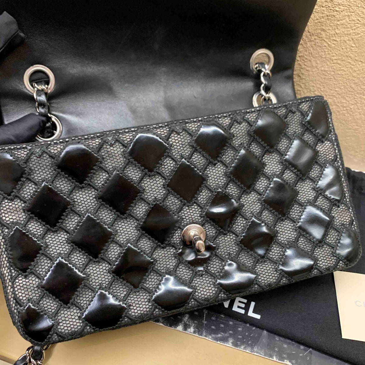 Chanel CF  Black Leather Quilted Handbag with Chain Strap Medium Size
