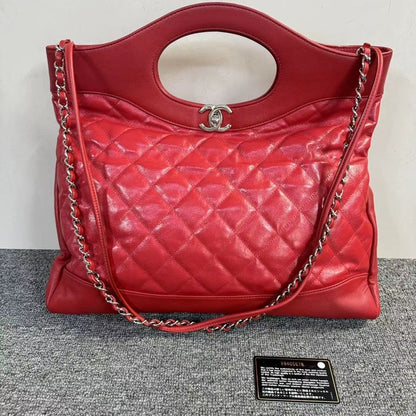Chanel Red Quilted Leather Tote Bag with Chain Handle Large