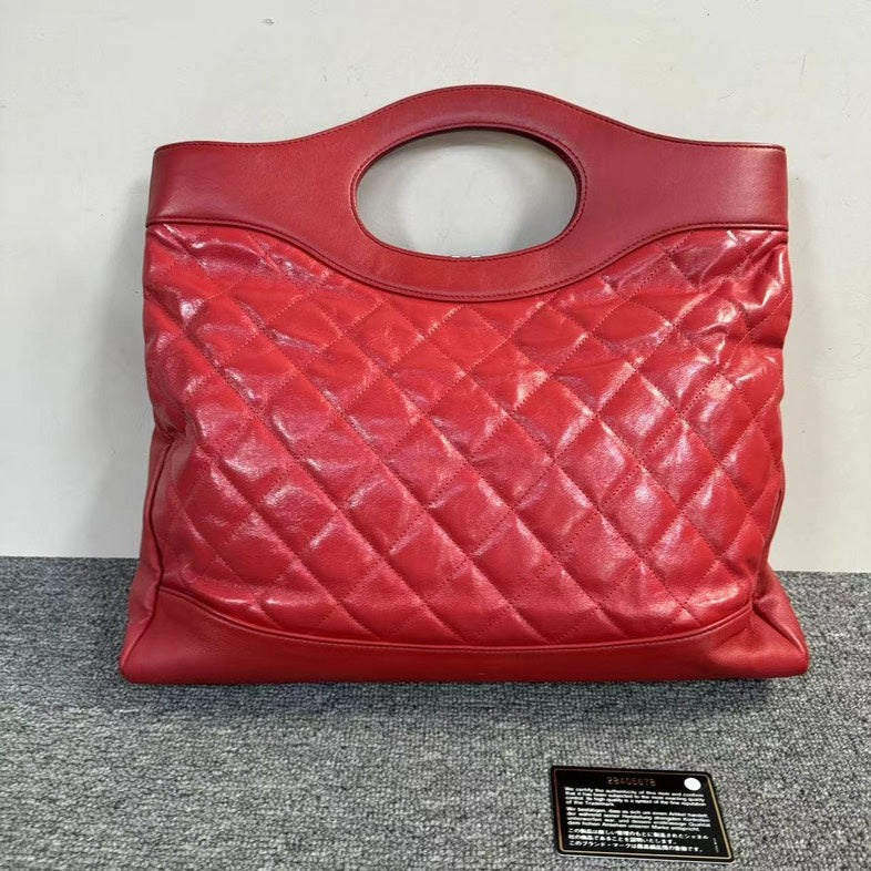 Chanel Red Quilted Leather Tote Bag with Chain Handle Large
