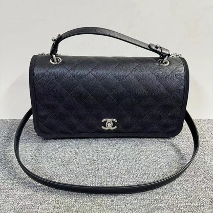 Chanel Black Caviar Leather Quilted Flap Shoulder Bag