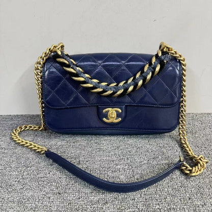 Chanel Navy Blue Quilted Leather Chain Shoulder Bag
