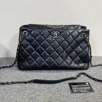 Chanel Classic Black Quilted Leather Chain Bag Medium Size