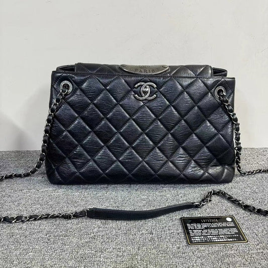 Chanel Classic Black Quilted Leather Chain Bag Medium Size
