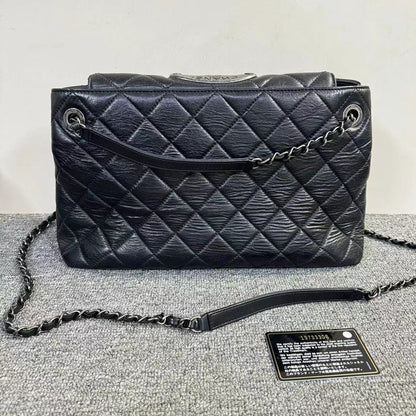 Chanel Classic Black Quilted Leather Chain Bag Medium Size
