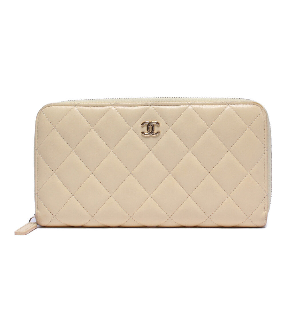 Chanel Beige Leather Quilted Zip Around Clutch Wristlet